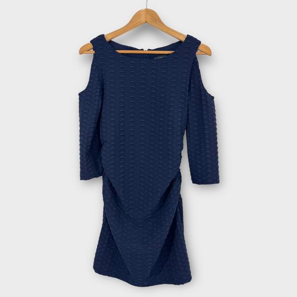 Adrianna Papell Women’s Size 6 Blue Textured Cold Shoulder Ruched Mini Dress - Picture 1 of 12